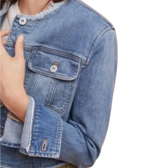Anthropologie Pilcro And The Letterpress Denim Flounced Ruffle Jacket - Picture 4 of 9
